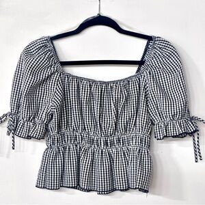 NWOT Black and White Wild Love Gingham Women's Peplum, Puffy Sleeved‎ Top Medium